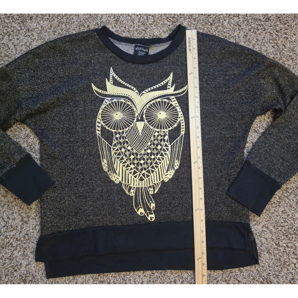 LOL Vintage Black Gold Metallic Owl Graphic Sweatshirt Lurex Shimmer Large - Picture 6 of 8